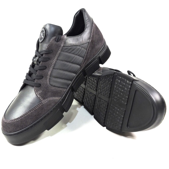 ALBERTO CICCIOLI ?? MEN\'S BLACK LEATHER COMFORT FASHION SNEAKERS